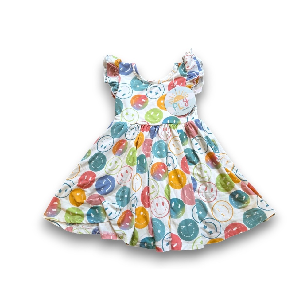 NWT Little Sleepies Play Positive Vibes Flutter Twirl Dress Rainbow Girls 2T